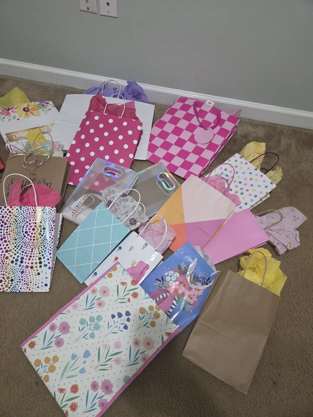 30 + Assorted Pink & Multicolor Gift Bags With Tissue Paper - Party Supplies